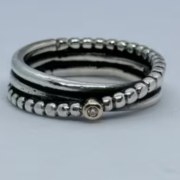 Pandora Rising Star 14k Gold & Sterling Silver Diamond Twist Beaded Ring - Picture 7 of 11